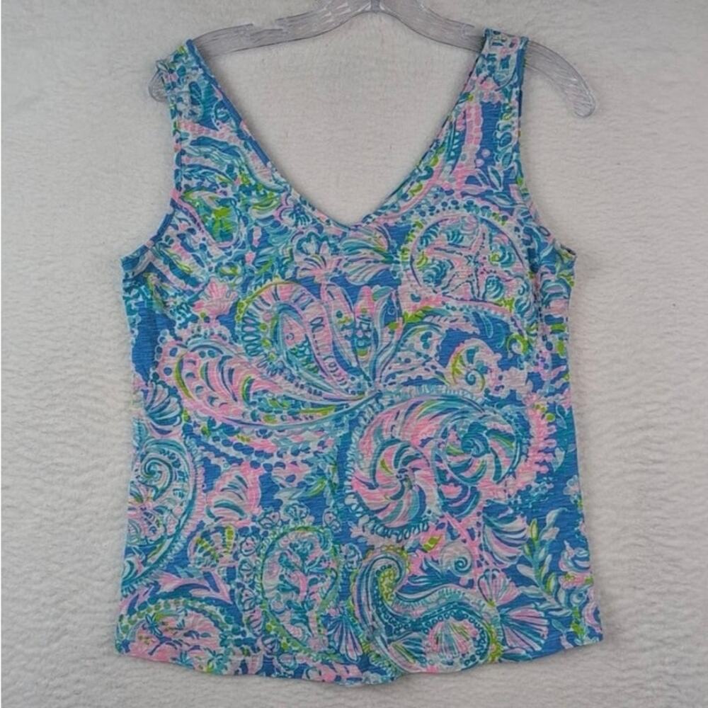 Lilly Pulitzer Gigi Top Dream Team Print Sleeveless V-Neck Tank Size Large NWT